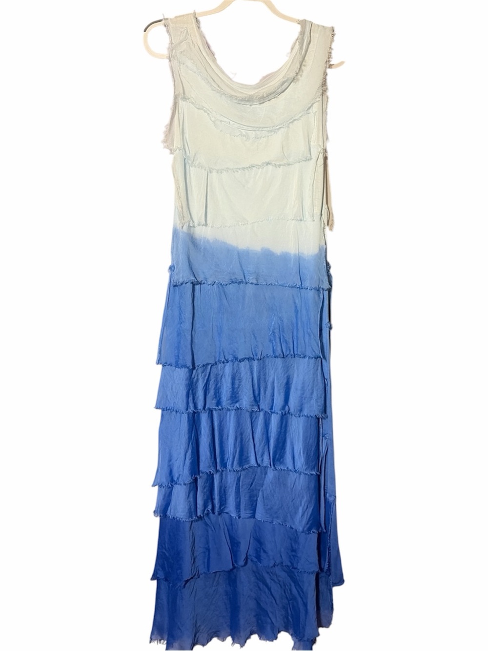 Made in Italy Silk Blend Ombre Maxi Dress & Duster Set Lagenlook Blue Lt Blue L - Picture 5 of 10